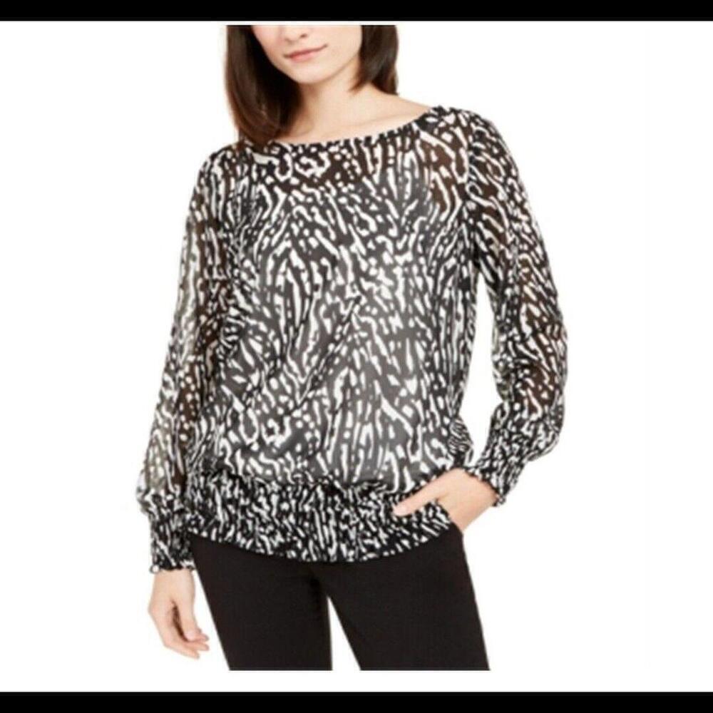 Alfani Women's Smocked Top White/black zebra Size Petite Medium - Picture 1 of 4